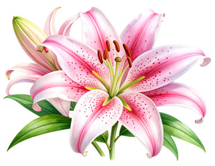 Watercolor Pink Stargazer Lily with Soft Brush Strokes