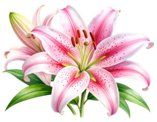 Watercolor Pink Stargazer Lily with Soft Brush Strokes