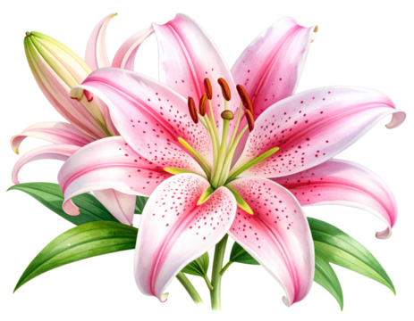 Watercolor Pink Stargazer Lily with Soft Brush Strokes