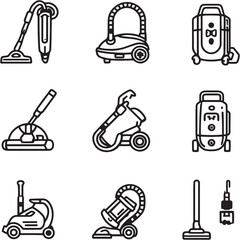 Vacuum cleaner Black Line Editable Icons set
