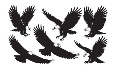 Obraz premium Collection of bald eagle flying poses in a distinctive silhouette style