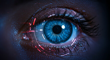 Human Eye with Futuristic Digital Overlay Biometric Technology Concept