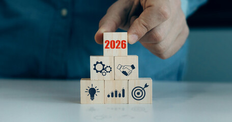 Business goals plan in new year 2026.Development to business success growth and achievement in 2026 year.New plans,goals and visions 2026.	