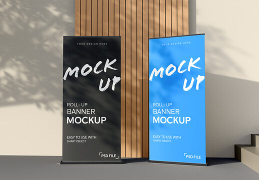 Two Roll Up Banner Mockup Scene