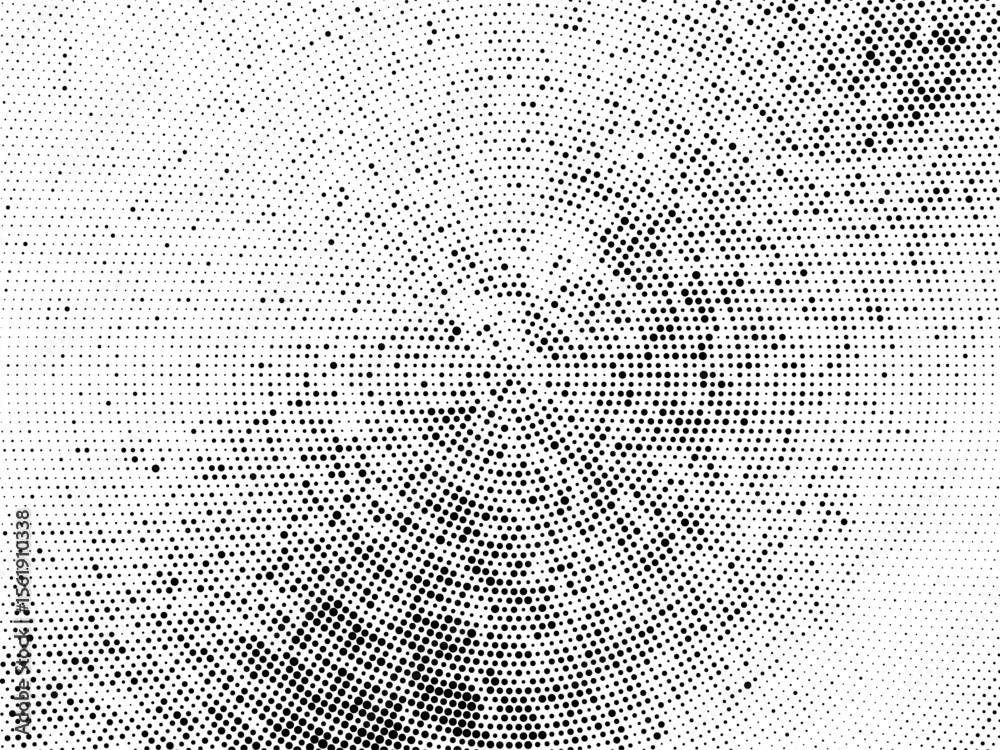 Poster Halftone background.  Radial halftone grunge texture with fading effect. halftone random circle dots raster texture. Grunge circular stain. Vector design element  