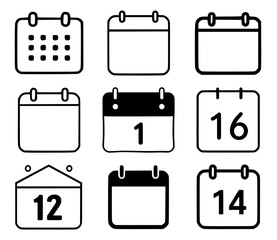 Calendar Icons: Schedule and Date Reminders, Black and White