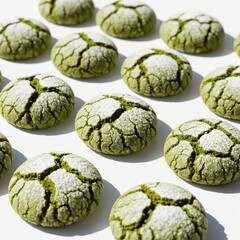 Obraz premium Cracked Matcha Cookies with Powdered Sugar – Isolated