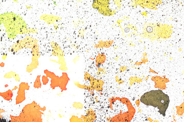 Vibrant Explosion of Multicolour Rainbow Watercolour Paint Splatters and Circles Spots on White Background