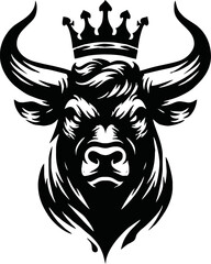 silhouette of head of a bull with a crown on black background