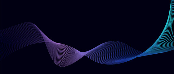 Dark abstract background with glowing wave. Shiny moving lines design element. Modern purple blue gradient flowing wave lines. Futuristic technology concept. Vector illustration