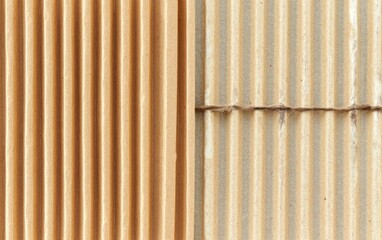 Fototapeta premium Close-up of corrugated cardboard panels in light and dark tan colors