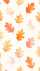 Watercolor oak leaves seamless pattern creating autumnal atmosphere