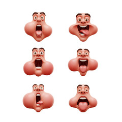 Fototapeta premium Hilarious 3D Render of Cartoon Human Faces Showing Extreme Expressions.