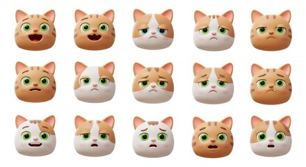 Cartoon cat faces with various emotions