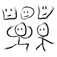 Simple Brushstroke Stick Figure with Different Head Shapes Illustration