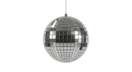 Hanging disco ball with mirrored tiles isolated PNG with Transparent Background