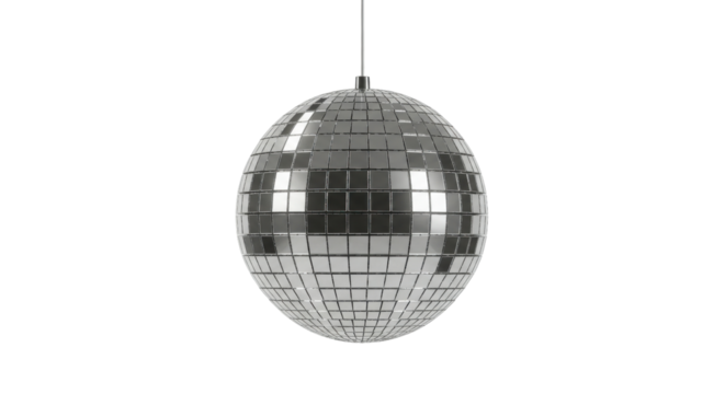 Hanging disco ball with mirrored tiles isolated PNG with Transparent Background
