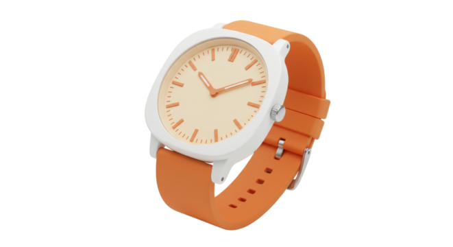 Orange wristwatch with white frame isolated PNG with Transparent Background - Powered by Adobe