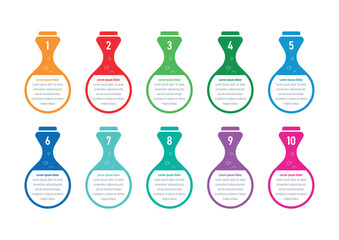 colorful test tubes. ten steps information template. infographic template for business, education, technology world. infographic template for annual report, magazine, journal