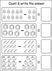 Christmas-themed Math Worksheet Subtraction Problems