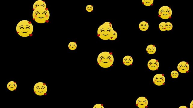 emoji face heart eyes valentines romantic loop alpha channel animation, flying emoticons valentines day motion design element	