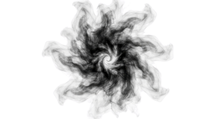 Black smoke spiral abstract design isolated PNG with Transparent Background