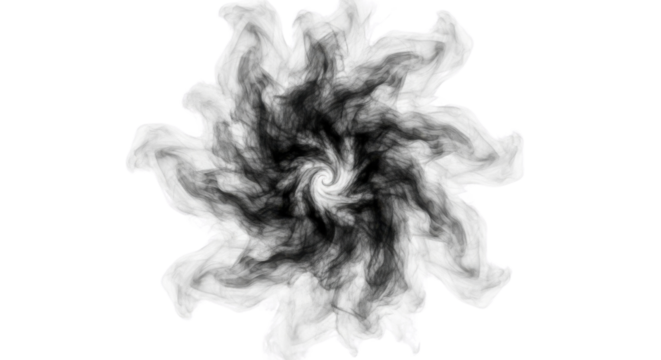 Black smoke spiral abstract design isolated PNG with Transparent Background