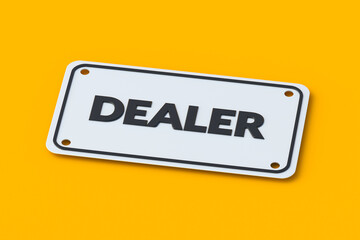 Dealer word on number plate. Car distributor. Auto retailer. Certified seller. 3d render