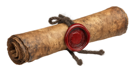 Ancient Scroll with Wax Seal and Twine Binding