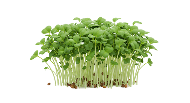 Close-up of fresh microgreens growing with small leaves on a dark background