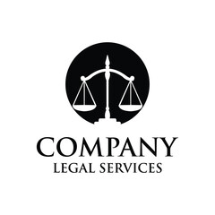 legal services logo design vector with scales element