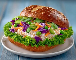 Delicious crab salad sandwich with mayo, bread, and seafood mix, creamy and savory snack, fresh and healthy lunch idea, detailed realistic food photography.