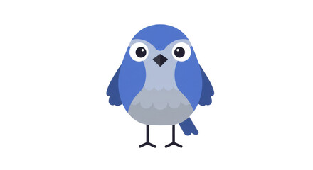Cute blue bird cartoon illustration on white background