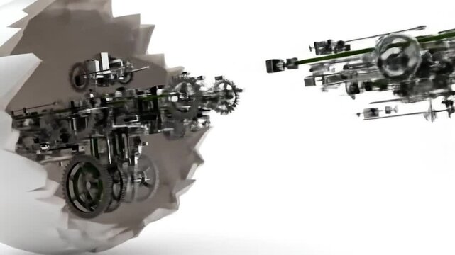 Mechanical Birth: A 3D Render of Gears Emerging from a Cracked Egg