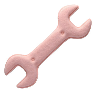 Soft pink plush wrench toy with smooth texture and gentle curves