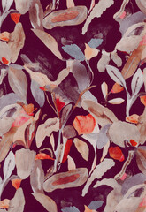 Beautiful Seamless Pattern with Flowers and Leaves