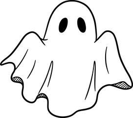 Adorable flying Halloween ghost cartoon icon, creating a spooky season vibe with simple cute design and traditional theme.