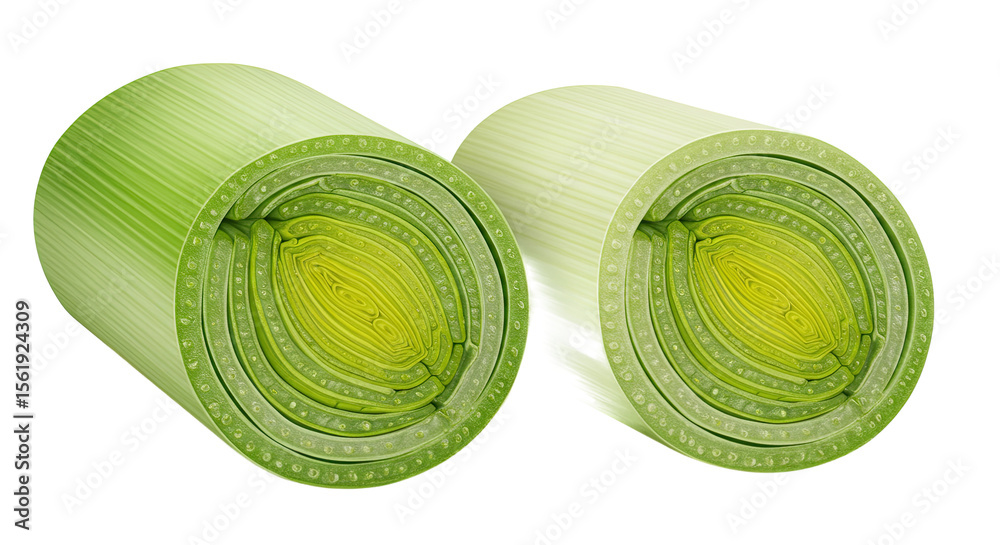 Poster cross section of two fresh leeks, detailed view