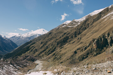 panoramic view of the Caucasus Mountains on a sunny day