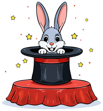 Rabbit in a magicians hat cartoon clipart 