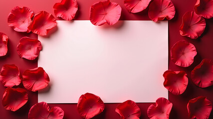 Blank paper letter in rose petals. Invitation, message of romantic feelings, postcard happy valentine's day template
