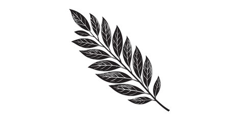 Fototapeta premium Detailed black and white leaf branch illustration silhouette