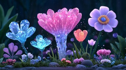 Crystalline Flora on an Alien Planet Displaying Unique Structures