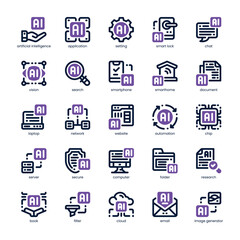 AI Solution Icon pack for your website, mobile, presentation, and logo design. AI Solution Icon dual tone design. Vector graphics illustration and editable stroke.