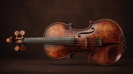 Violin lies against a brown background, for classical music education or performance stock