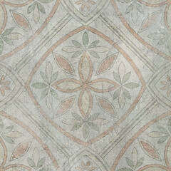 Colorful ceramic wall tiles decoration. Abstract damask patchwork pattern with geometric and floral ornaments, Vintage tiles intricate details