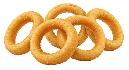 Delicious golden fried onion rings arranged on a colorful abstract background