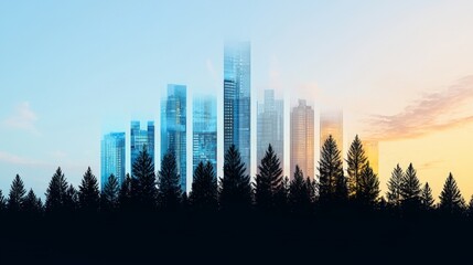 Futuristic Cityscape Blending Nature and Advanced Technology at Dusk