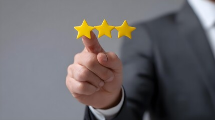 Businessman rating service with three yellow stars