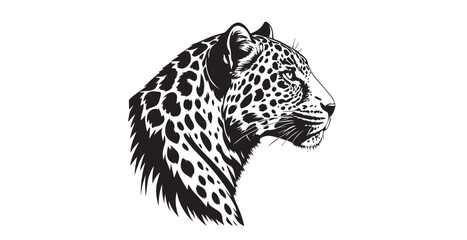 Striking jaguar head profile with distinctive spots and yellow eye silhouette © arif